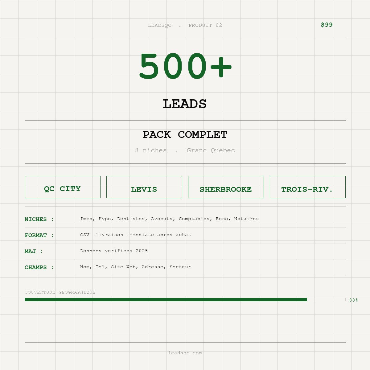 Pack Complet — 500+ Leads QC