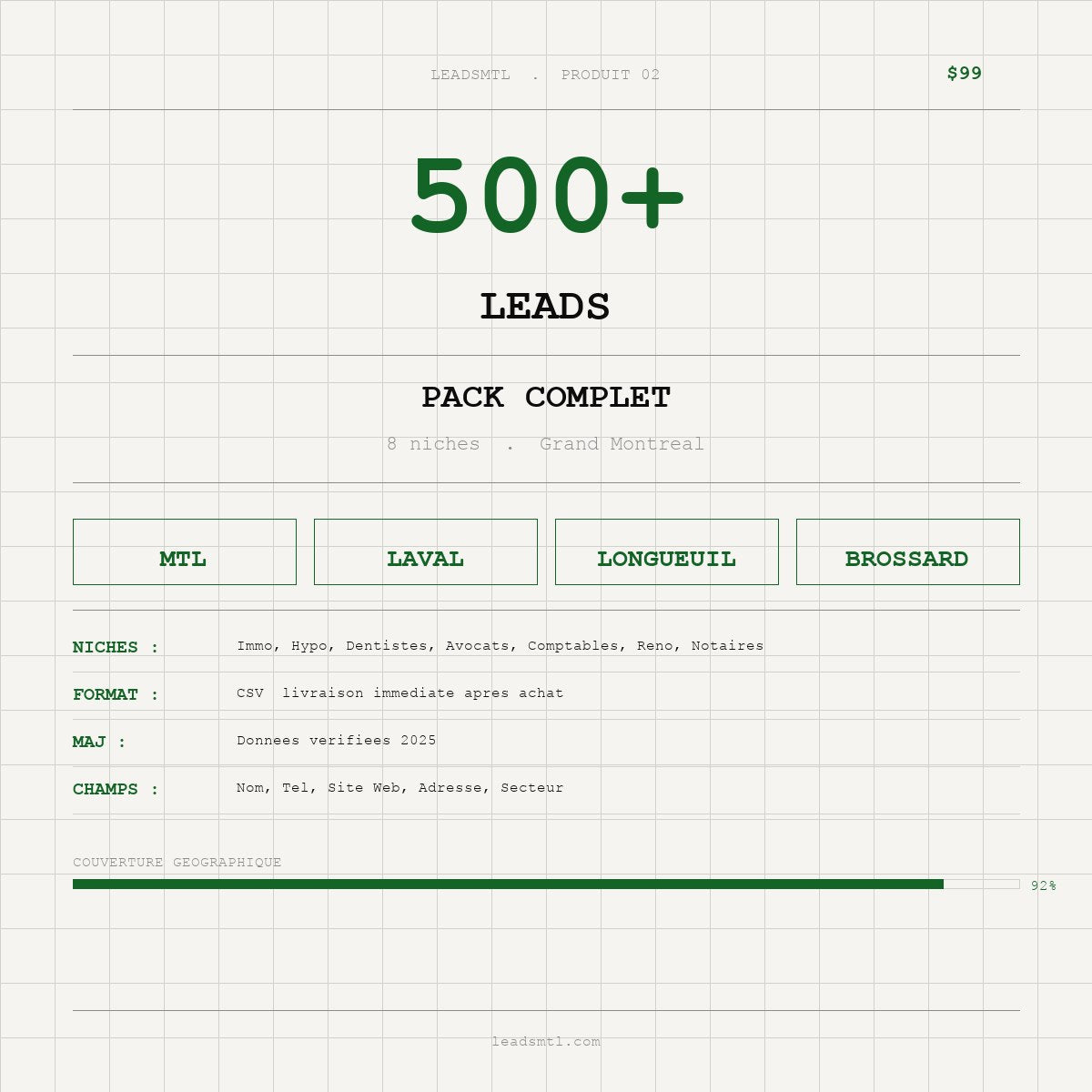 Pack Complet — 500+ Leads MTL
